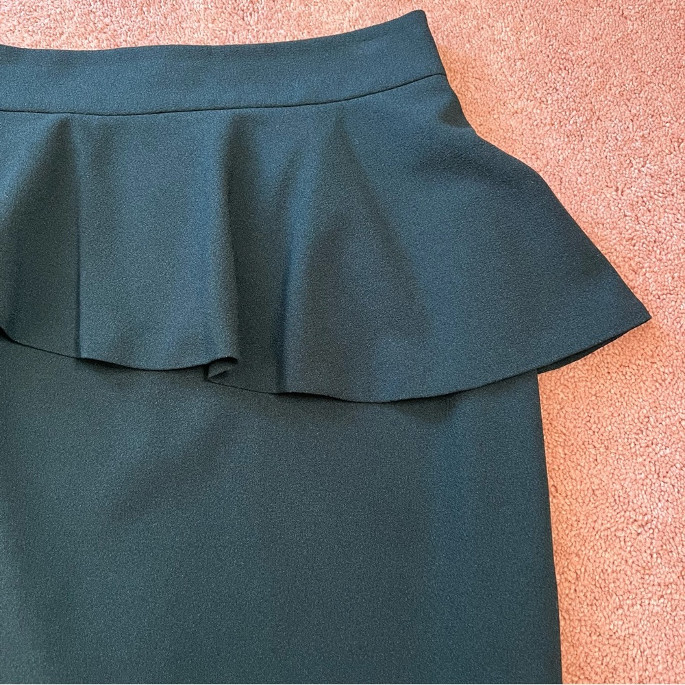 Zara Woman Peplum Pencil Skirt Dark Hunter Green Asymmetric Ruffles. Size Small - Picture 4 of 10